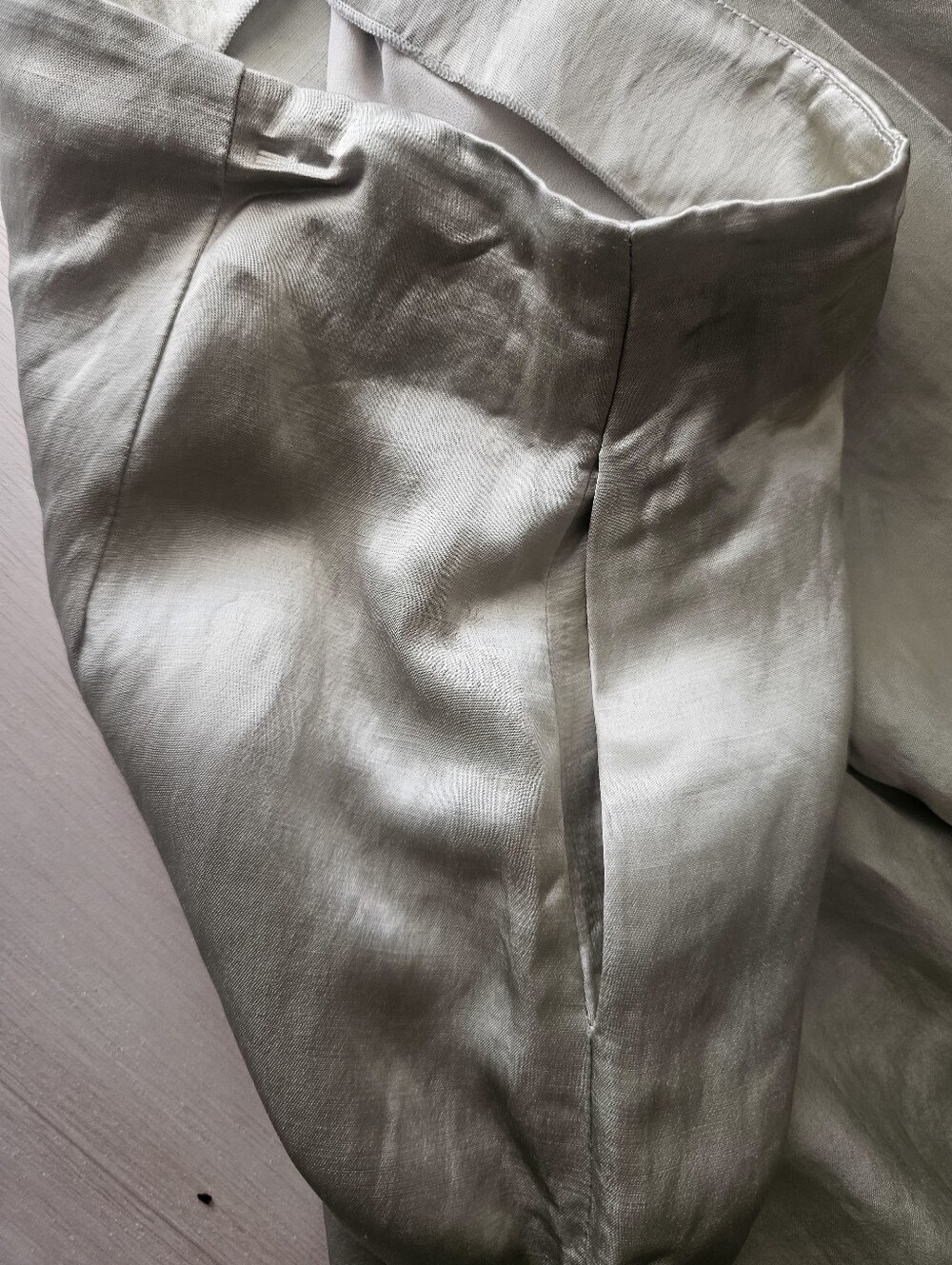 Zara Linen Viscose Wide Leg Pants NWT Light Olive Green Gold Champagne M - Picture 7 of 12